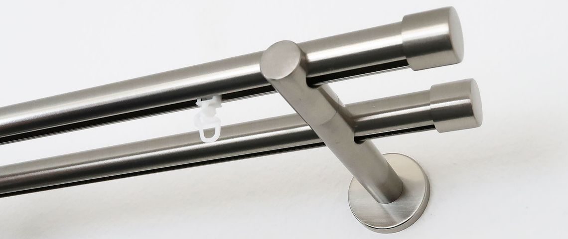 Tringle à rideaux pour mur, aspect inox, double