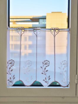 Rideau bistrot VALS blanc avec marron fleurs