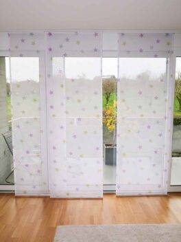 Parois Japonaises Enfants SEDRIK II en Blanc avec étoiles Violet Gris Vert [334] Rideau fermé