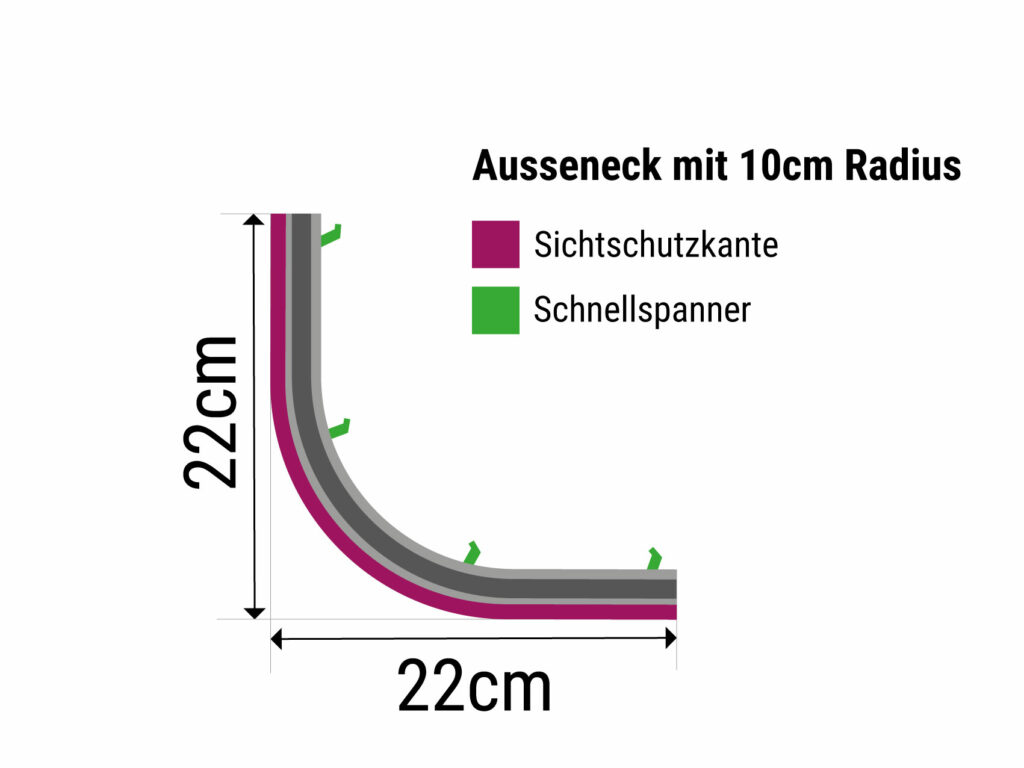 Rail de rideau intérieur MONT BLANC angle extérieur avec rayon de 100mm