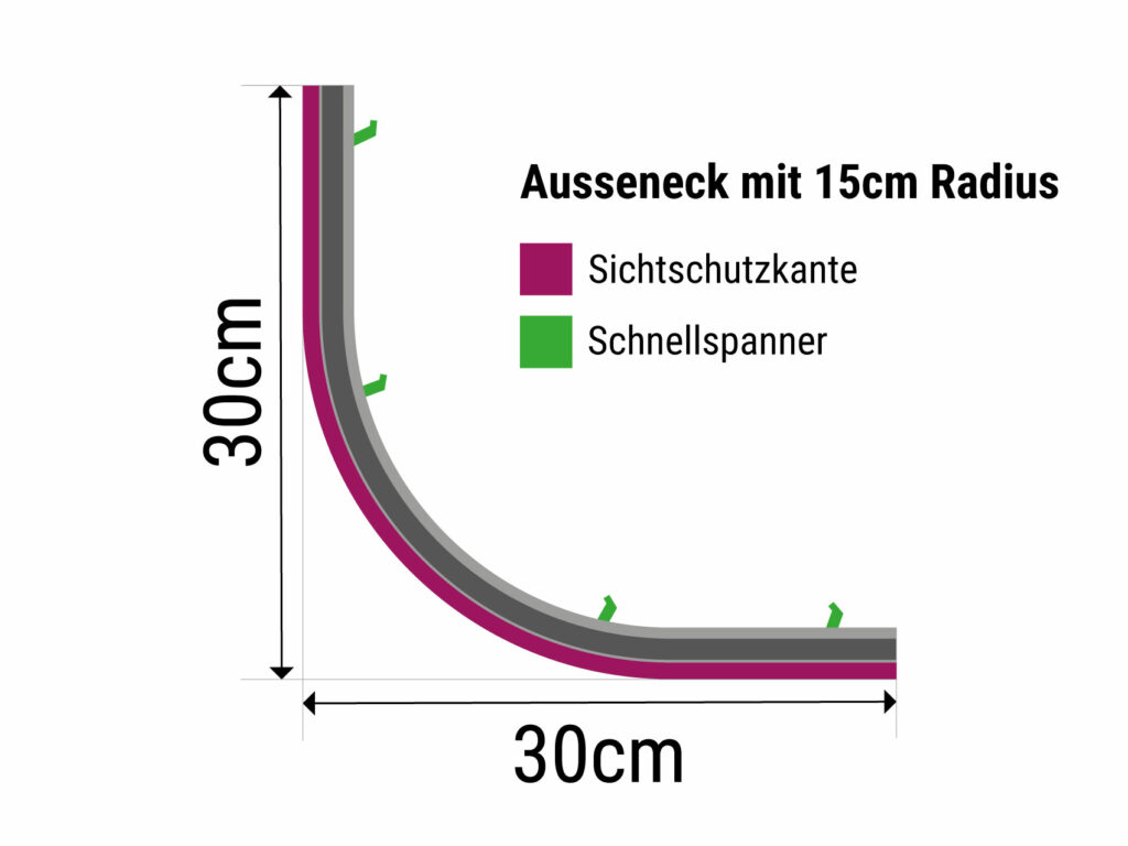 Rail de rideau intérieur MONT BLANC angle extérieur avec rayon de 150mm