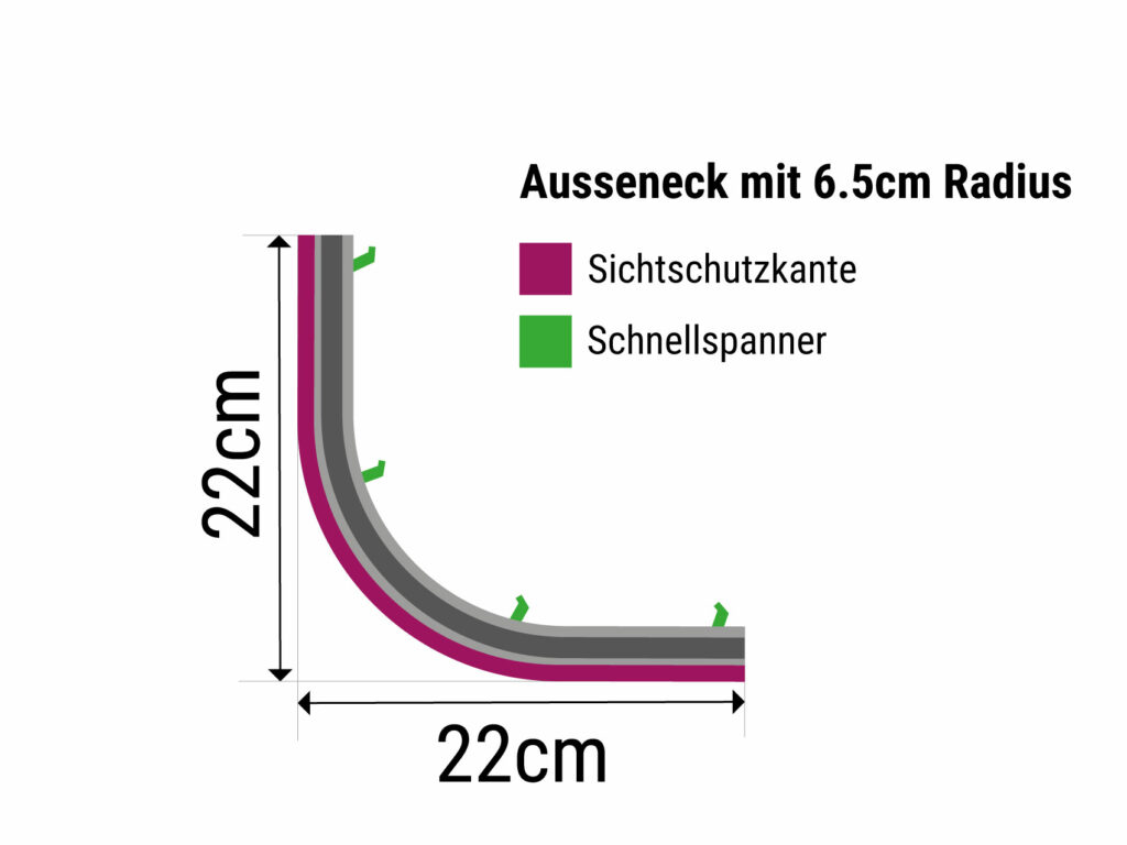 Rail de rideau intérieur MONT BLANC angle extérieur avec rayon de 65mm