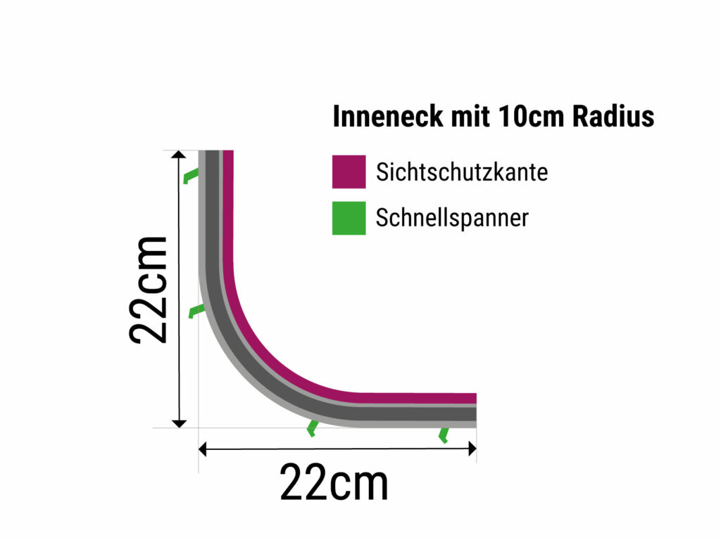 Rail de rideau intérieur MONT BLANC angle intérieur avec rayon de 100mm