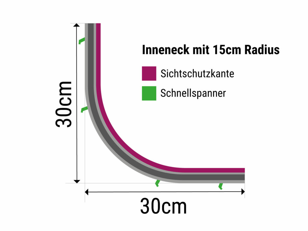 Rail de rideau intérieur MONT BLANC angle intérieur avec rayon de 150mm